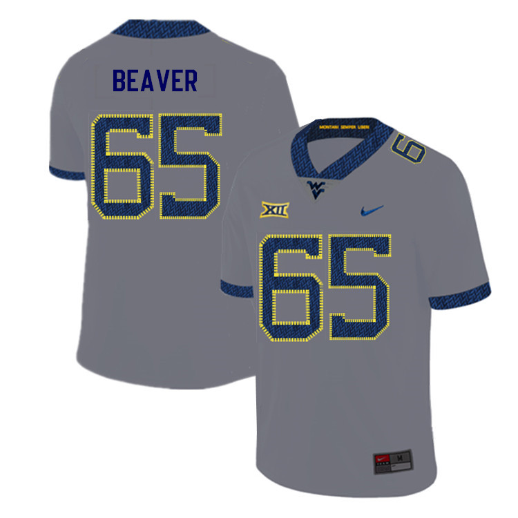 2019 Men #65 Donavan Beaver West Virginia Mountaineers College Football Jerseys Sale-Gray - Click Image to Close